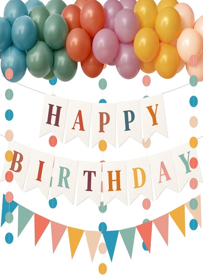 Kriyokiaa Retro Boho Happy Birthday Decorations Set with Groovy Rainbow Balloons, Happy Birthday Banner, Paper Flag, Circle Confetti Garland, Retro Birthday Party Decorations for Indoor Outdoor - Image 1