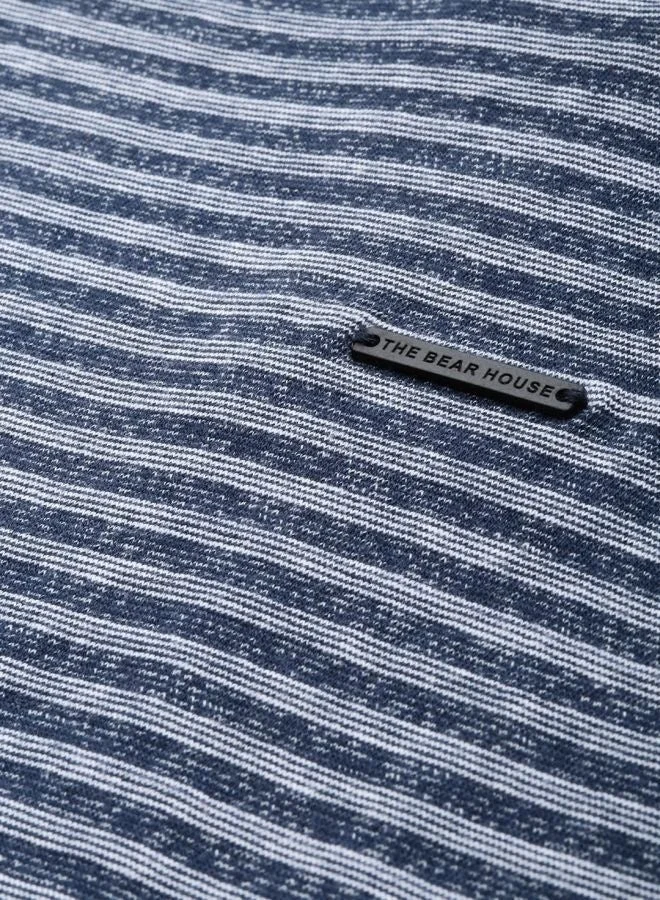 THE BEAR HOUSE  Men's Blue Striped Solid Fit Cotton Round Neck T-shirt Perfect For Casual Wear, Gym, Travel, Or Layering Stylish And Versatile Essential For Every Wardrobe for Men | Best Price UAE