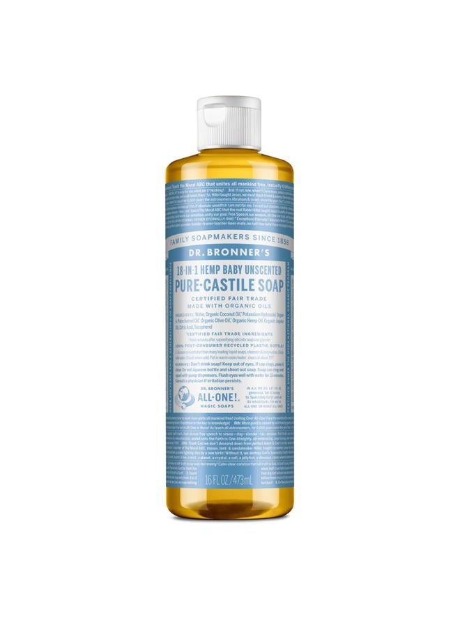 Dr. Bronner's Pure-Castile Liquid Soap (Baby Unscented, 16 Ounce) - Made with Organic Oils, 18-in-1 Uses: Face, Hair, Laundry & Dishes For Sensitive Skin & Babies, No Added Fragrance, Vegan, Non-GMO  - Image 1