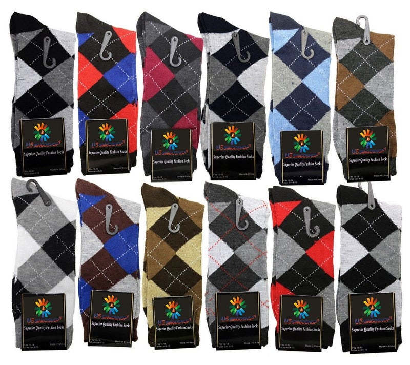 USBingoshop جوارب رجال قطنية مخططة بألوان أرجايل من USBingoshop (10-13، عبوة أرجايل من 12) - Image 1