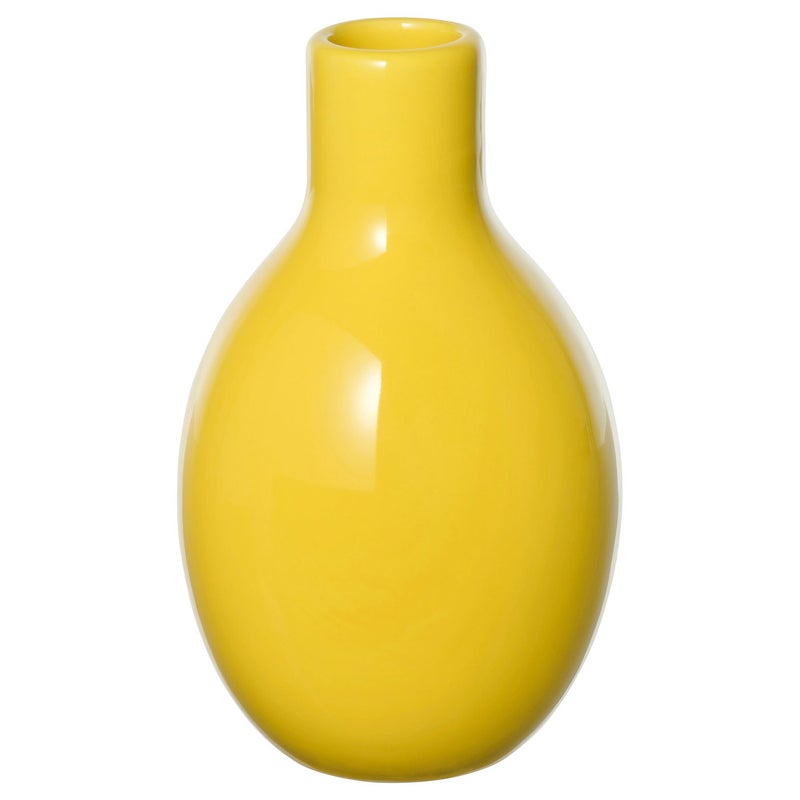 Baitique Round Stoneware Vase with Narrow Neck, Yellow, 16 cm - Image 1