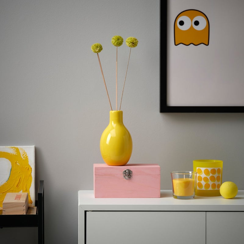 Baitique Round Stoneware Vase with Narrow Neck, Yellow, 16 cm - Image 2