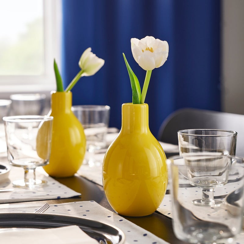 Baitique Round Stoneware Vase with Narrow Neck, Yellow, 16 cm - Image 3