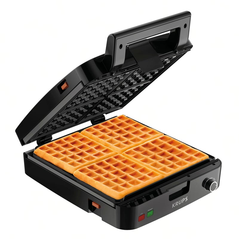 Krups KRUPS 4Slice Belgian Waffle Maker Stainless Steel 5 Browning Levels Audible Ready Beep Removable Plates 1200W SilverBlack  Perfect for Family Breakfasts 