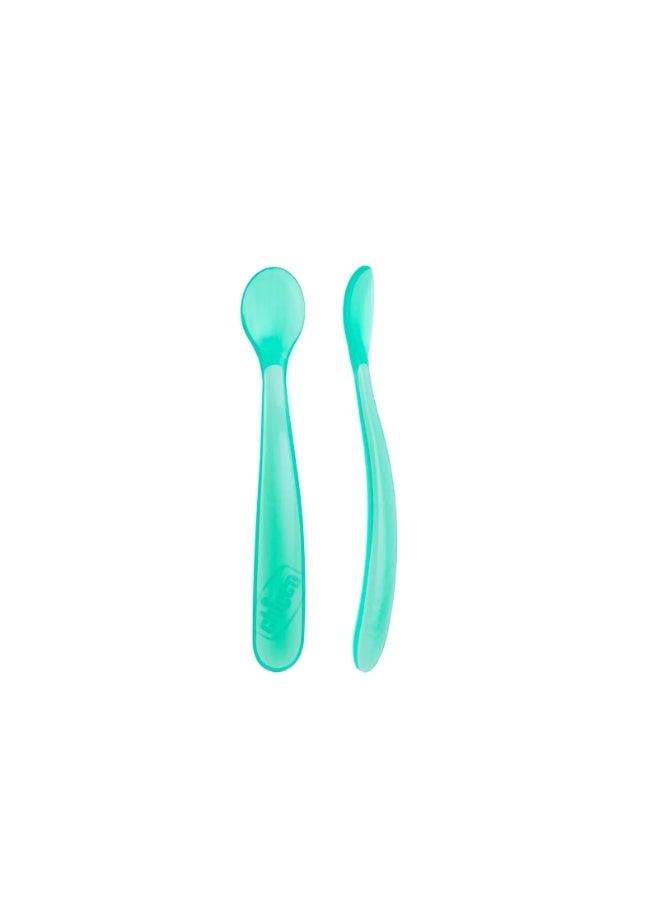 Chicco Softly Silicone Spoon 6m+ Teal x2 - Image 1