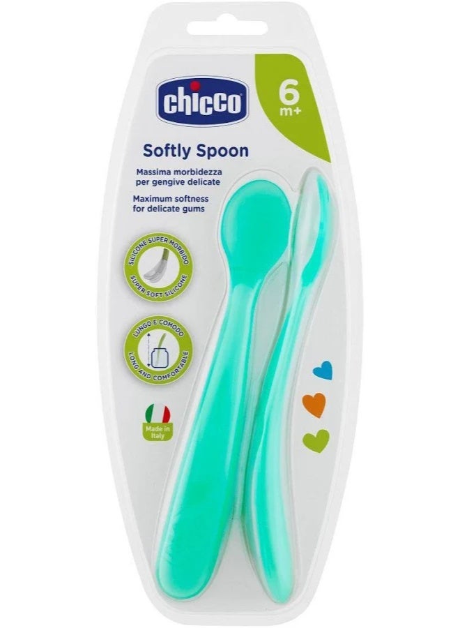 Chicco Softly Silicone Spoon 6m+ Teal x2 - Image 2