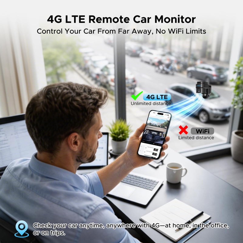 LAMTTO 4G LTE Cellular Car Security Camera Anti Theft GPS Tracker for Vehicle Safe, Dual Dash Cam Front Inside, Alarm Real-time Alerts via Cloud Storage, Remote Live-View - for Fleets & Family - Image 4