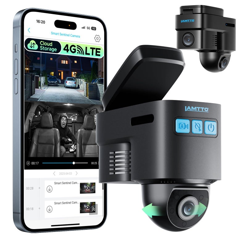 LAMTTO 4G LTE Cellular Car Security Camera Anti Theft GPS Tracker for Vehicle Safe, Dual Dash Cam Front Inside, Alarm Real-time Alerts via Cloud Storage, Remote Live-View - for Fleets & Family - Image 1