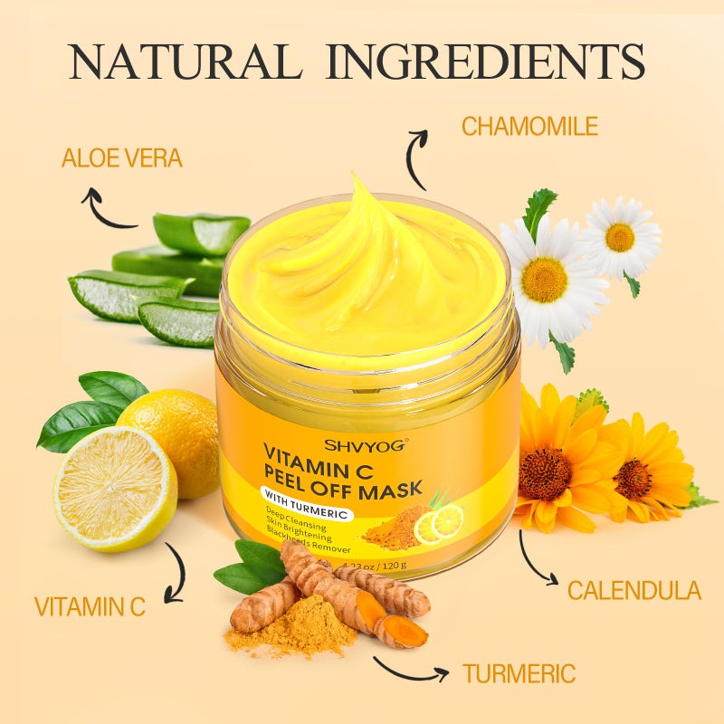 SHVYOG Vitamin C Peel Off Face Mask, Peel Off Mask with Turmeric, Blackhead Remover & Deep Cleansing Face Peel Mask, Vitamin C Exfoliating Face Mask for Blackheads, Large Pores, Dirts, Oil - Image 2