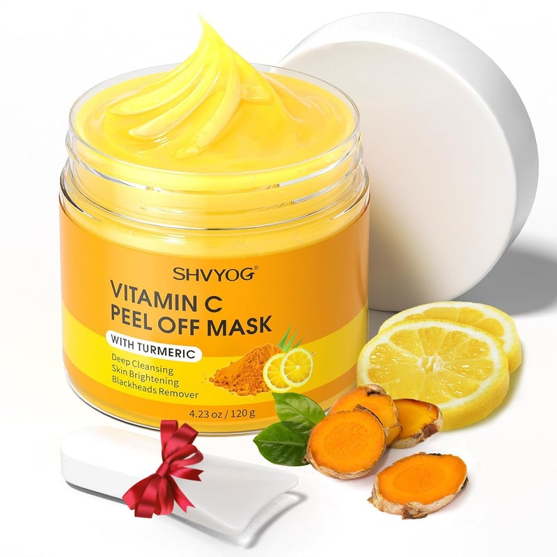 SHVYOG Vitamin C Peel Off Face Mask, Peel Off Mask with Turmeric, Blackhead Remover & Deep Cleansing Face Peel Mask, Vitamin C Exfoliating Face Mask for Blackheads, Large Pores, Dirts, Oil - Image 1