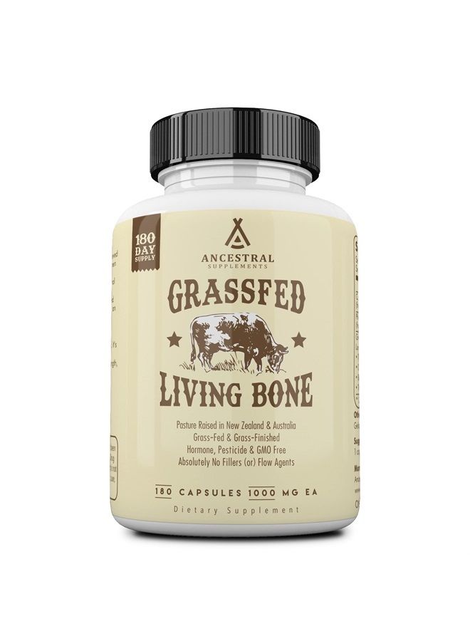 Ancestral Supplements Grass Fed Beef Living Bone Supplement, Bone Meal Capsules Support Bone Health, Oral and Joint Health and Flexibility, Non-GMO, 180 Capsules - Image 1