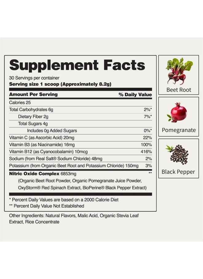 SNAP SUPPLEMENTS - USDA Organic Beet Root Powder, 3-in-1 Nitric Oxide Supplement, Support Healthy Blood Circulation, 250g (Cherry Lime) - Image 1