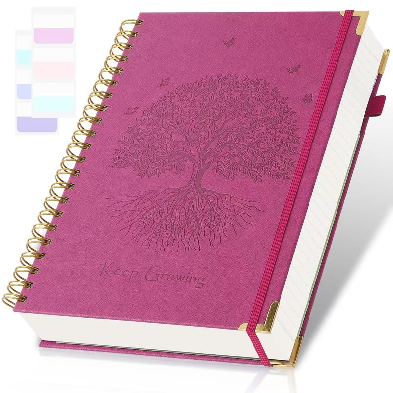 Amanple Spiral Notebook, College Ruled Notebook, 8.5" x 11", 300 Pages Leather Journals for Writing, A4 Hardcover Journaling Notebooks for Work School, 24pcs Tabs, Large Embossed Journal for Women Men, Pink2 - Image 1