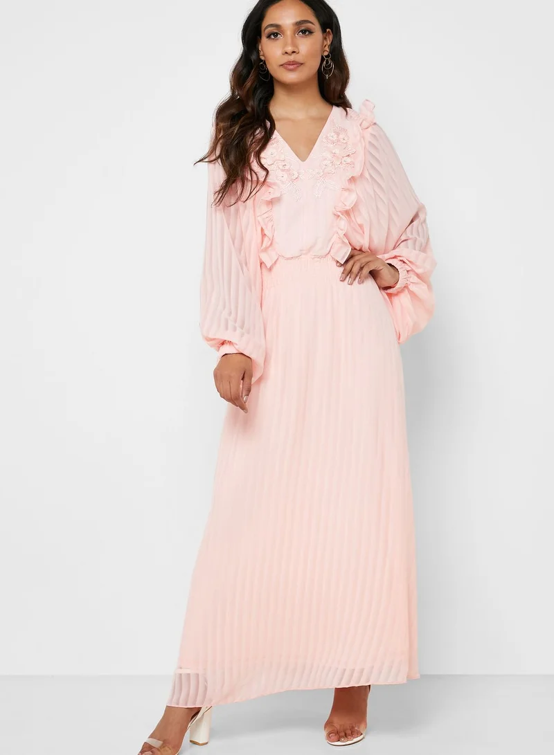 Iconic Ruffle Detail Deep V-Neck Dress