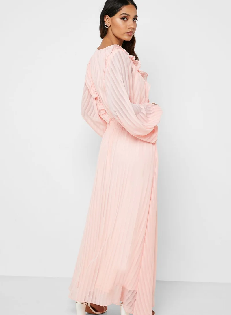 Iconic Ruffle Detail Deep V-Neck Dress