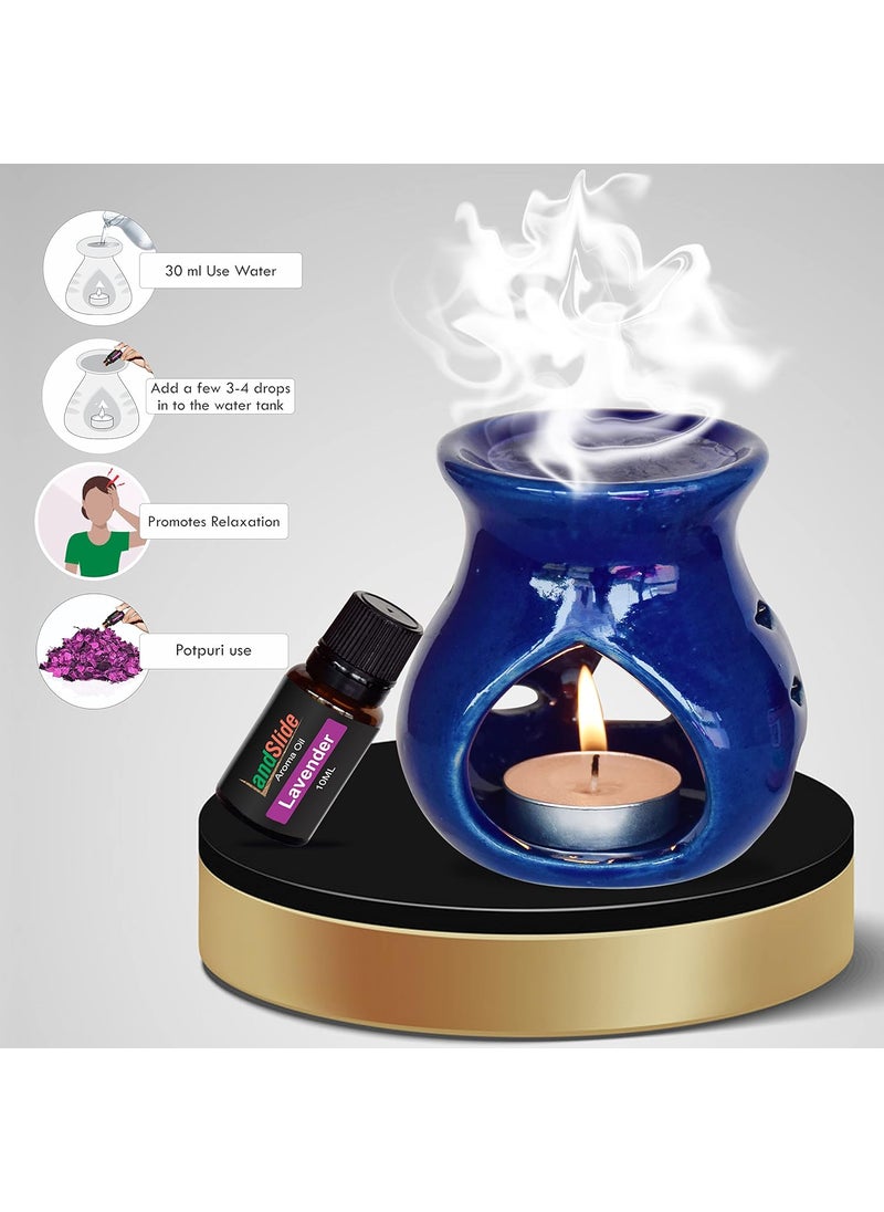 LandSlide LandSlide Ceramic Aroma Burner Oil Diffuser 35 Inch 1 Piece Blue with 10ml Lavender and 1 Tealight Candle  - Image 3