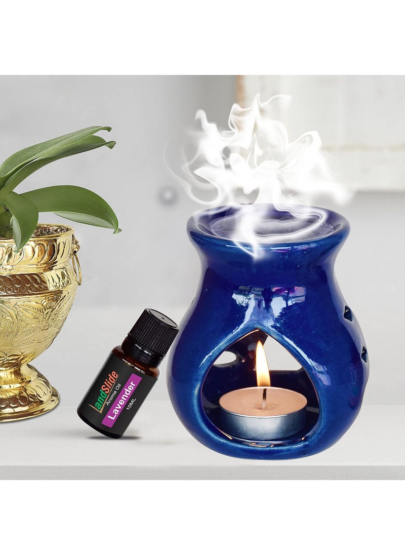 LandSlide LandSlide Ceramic Aroma Burner Oil Diffuser 35 Inch 1 Piece Blue with 10ml Lavender and 1 Tealight Candle  - Image 2