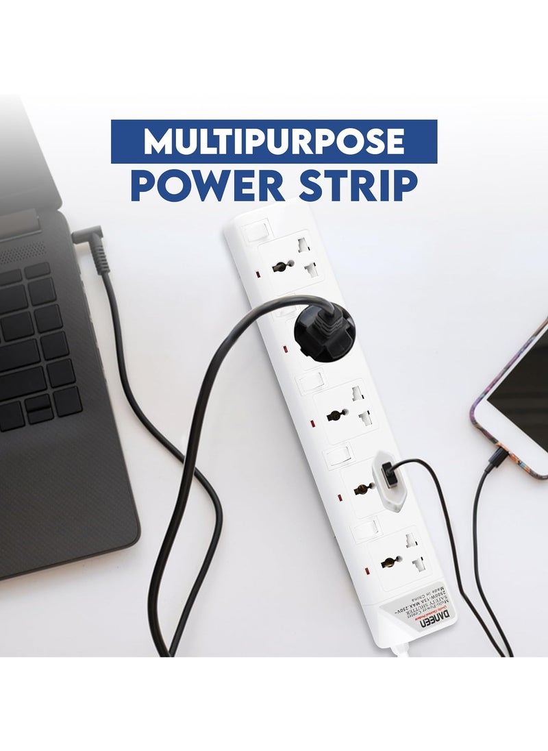 DANEEN 5 in 1 Universal Power Strips Extension Cord 5 Outlets with individual Switches, 10A Fused UK 3 PIN Plug, Surge Protector (5Meter, 3-Core) - White  - Image 1