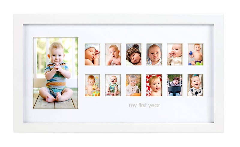 Pearhead My First Year Photo Moments, Baby's First Twelve Months Photo Collage and Gender Neutral Keepsake, Ideal for Baby Shower, New Mom Gift and Nursery Decor, 13 Photo Inserts, White - Image 1