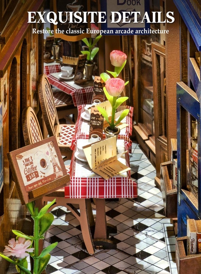 ROBOTIME DIY Book Nook Kits Dollhouse Room Bookstore Miniature House with LED Light 3D Wooden Puzzles for Adults Booknook Bookshelf Insert Decor Diorama Kit Unique Gifts（Arcade Dating） - Image 3