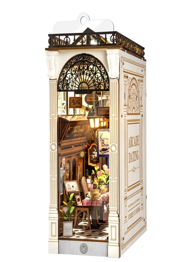 ROBOTIME DIY Book Nook Kits Dollhouse Room Bookstore Miniature House with LED Light 3D Wooden Puzzles for Adults Booknook Bookshelf Insert Decor Diorama Kit Unique Gifts（Arcade Dating） - Image 1