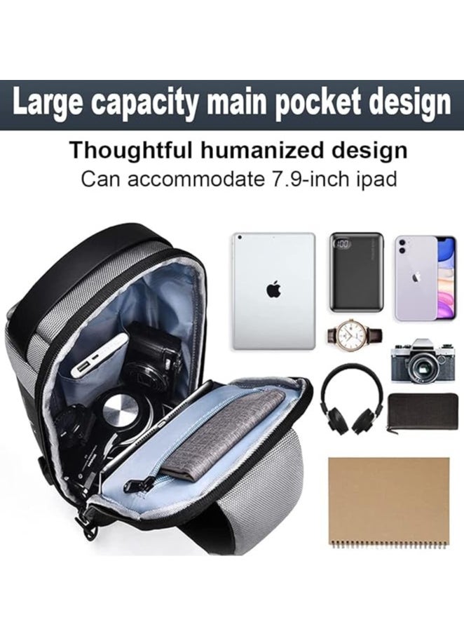 AUTOYSUR Crossbody Sling Bag, Body Chest Shoulder Bag for Men Women Casual Shoulder Backpack Bag, Waterproof Leather Chest Casual Daypack with USB Charging Port for Travel Hiking  - Image 2