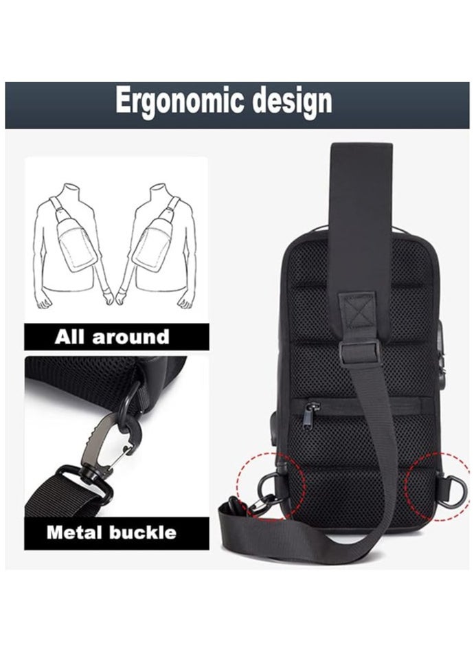 AUTOYSUR Crossbody Sling Bag, Body Chest Shoulder Bag for Men Women Casual Shoulder Backpack Bag, Waterproof Leather Chest Casual Daypack with USB Charging Port for Travel Hiking  - Image 4