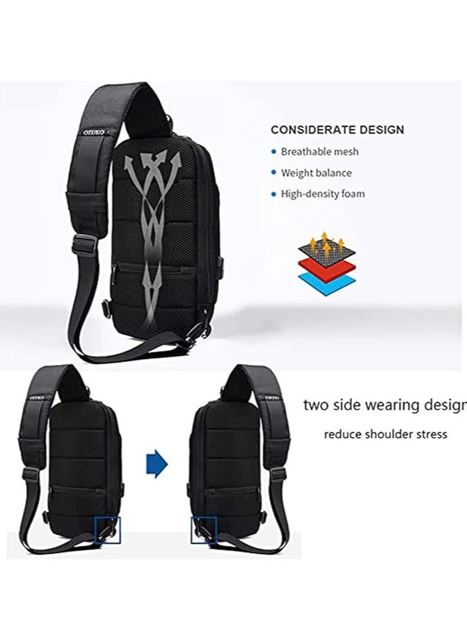 AUTOYSUR Crossbody Sling Bag, Body Chest Shoulder Bag for Men Women Casual Shoulder Backpack Bag, Waterproof Leather Chest Casual Daypack with USB Charging Port for Travel Hiking  - Image 5