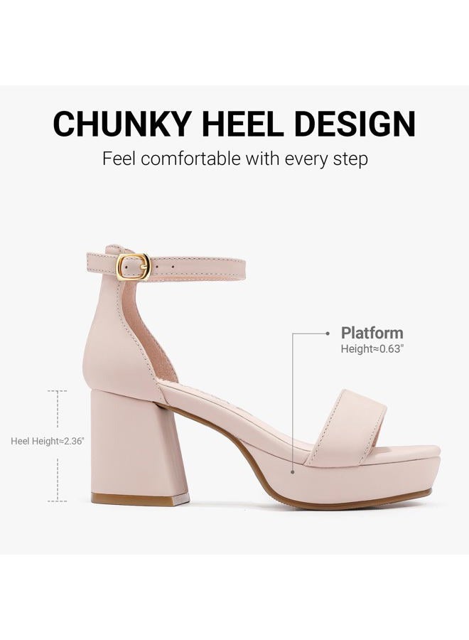 LAURMOSA High Heels for Kids Sandals Big Girls Dress Shoes Flower Girl Shoes for Wedding Party Pageant Round Open Toe Ankle Strap Dress Sandals Platform Heels Chunky Pumps for Little Big Kids, Nude - Image 5