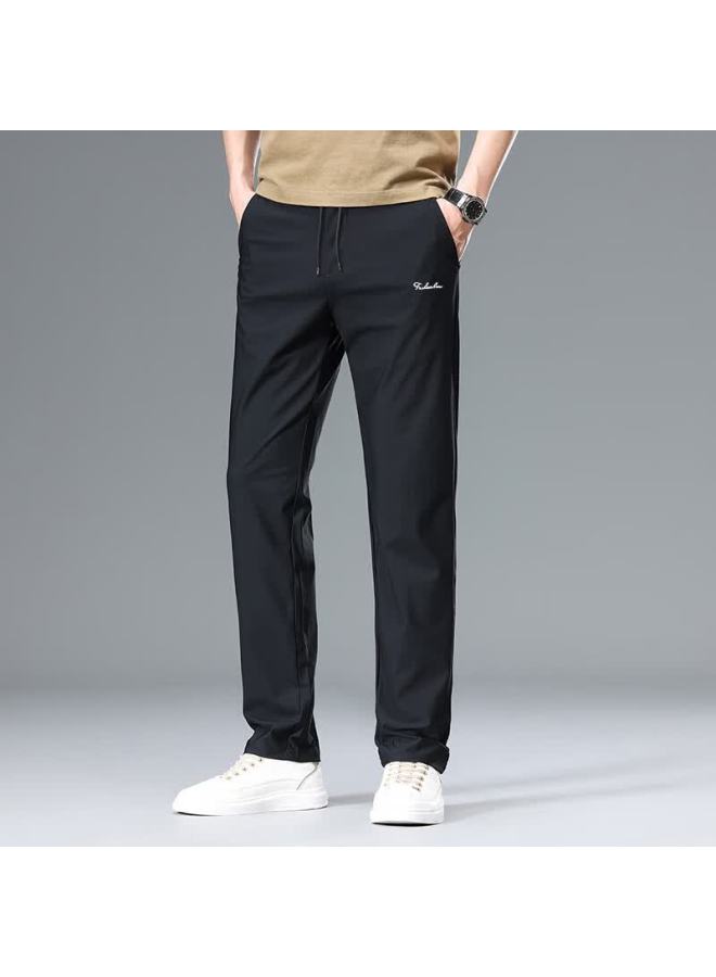 Vancamel Men's Casual Pants Four-season Stretch Loose Straight-leg Trendy Sports Trousers Black 3XL - Image 1