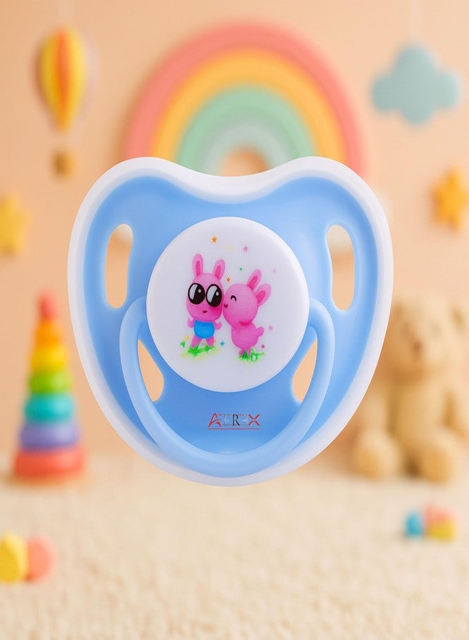 AEREX Baby Pacifiers Ultra Soft Silicone Orthodontic Nipple for New Born Baby Air Flow Shield Sleeping with Cute Prints Teether for Oral Stimulation Soother (Blue) - Image 1