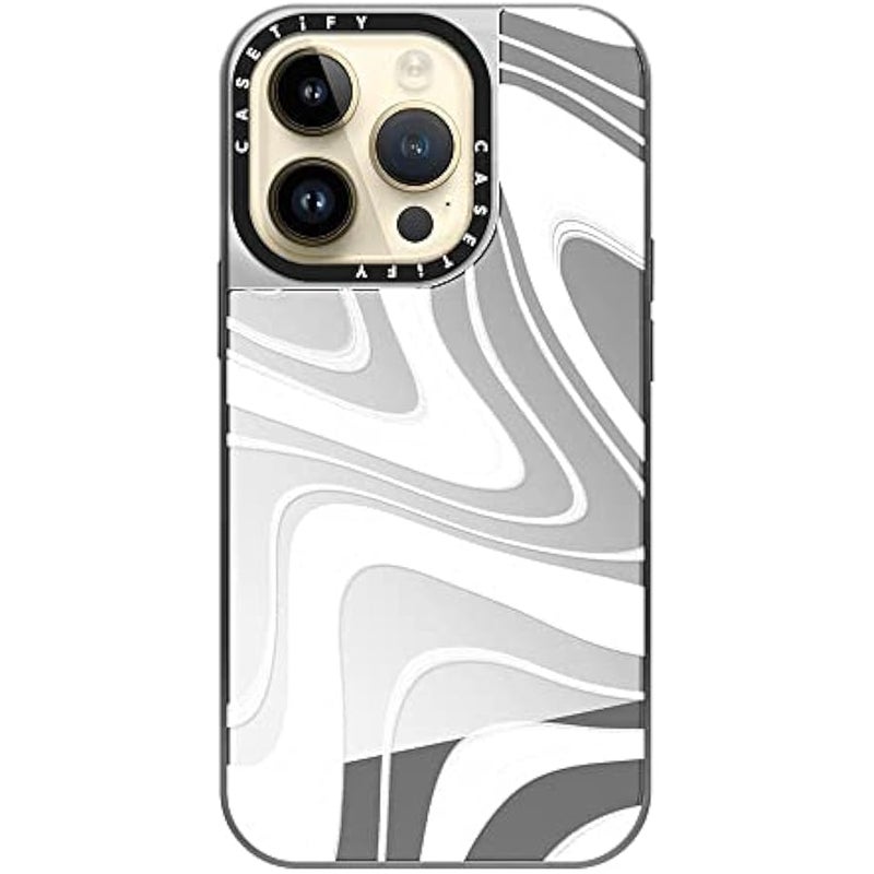 Casetify Mirror Case for iPhone 14 Pro Compatible with Magsafe - Frosted Swirls - Silver on Silver - Image 4