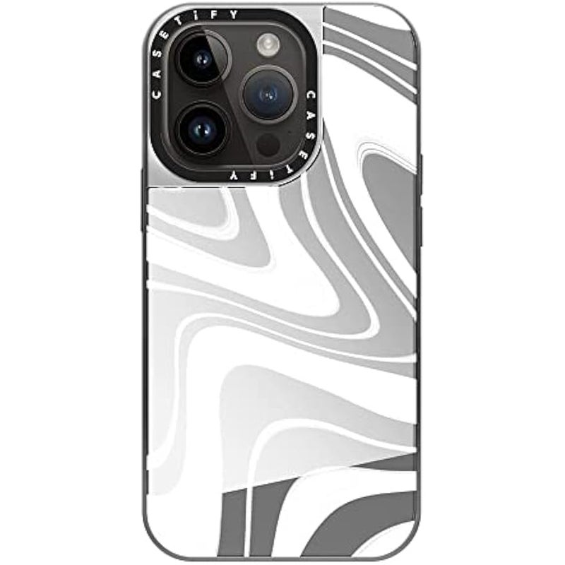 Casetify Mirror Case for iPhone 14 Pro Compatible with Magsafe - Frosted Swirls - Silver on Silver - Image 3
