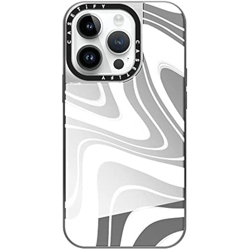 Casetify Mirror Case for iPhone 14 Pro Compatible with Magsafe - Frosted Swirls - Silver on Silver - Image 2