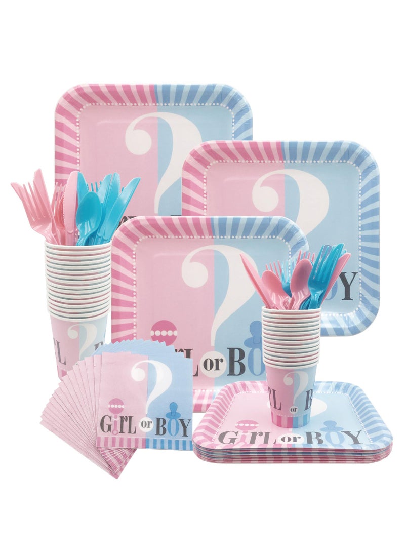 Bluejw Suitable For 16 Guests Party Supply Tableware Set Gender Disclosure Party Supplies Paper Tray Paper Cup Knife And Fork Set - Image 1
