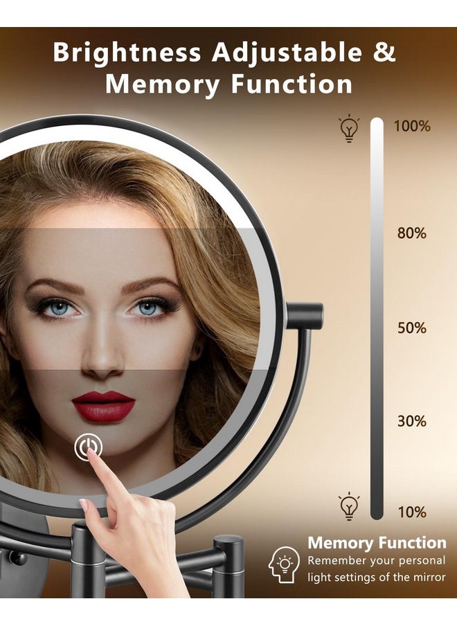 Alhakin - ALHAKIN 9" Wall Mounted Lighted Makeup Mirror, Large Double Sided 1X/10X Magnifying Mirror, 3 Color LED Vanity Mirror with Lights, Touch Dimmable 360° Swivel Light Up Mirror for Bathroom, Black - Image 1