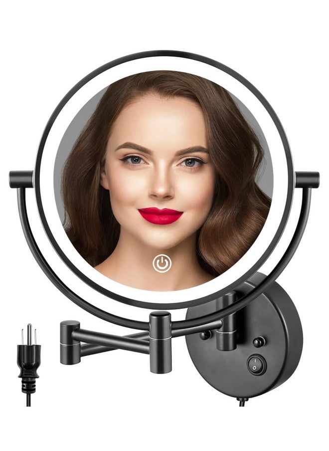 Alhakin - ALHAKIN 9" Wall Mounted Lighted Makeup Mirror, Large Double Sided 1X/10X Magnifying Mirror, 3 Color LED Vanity Mirror with Lights, Touch Dimmable 360° Swivel Light Up Mirror for Bathroom, Black - Image 1