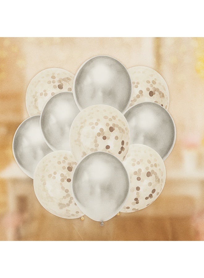 نقطة الحزب 10 قطع من بالونات اللاتكس، 12 بوصة من البالونات الفضية المعدنية (5 قطع) وبالونات فضية ملونة (5 قطع) لتزيين أعياد الميلاد وحفلات الزفاف والحفلات - Image 1
