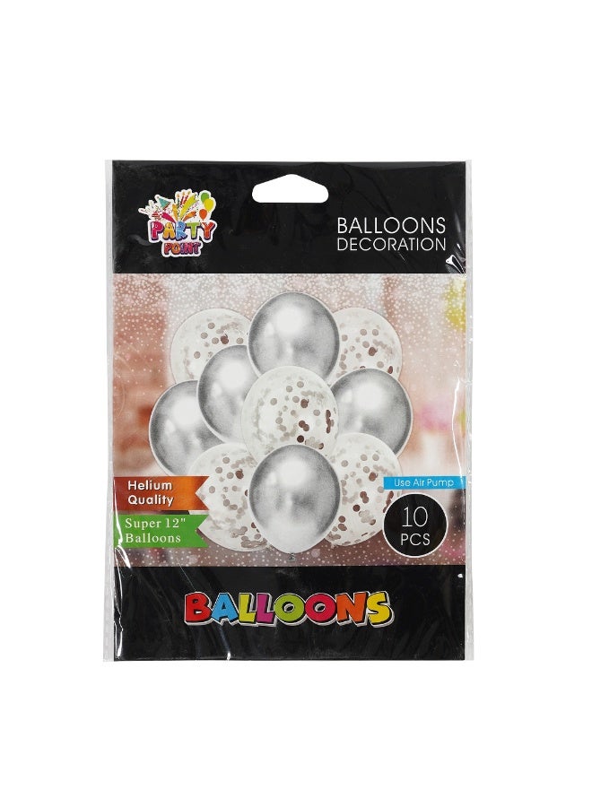 نقطة الحزب 10 قطع من بالونات اللاتكس، 12 بوصة من البالونات الفضية المعدنية (5 قطع) وبالونات فضية ملونة (5 قطع) لتزيين أعياد الميلاد وحفلات الزفاف والحفلات - Image 2