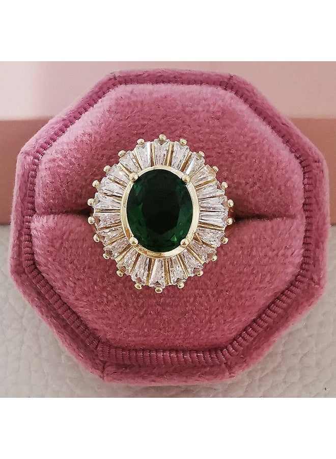 Plated 18k Real Gold Emerald Zircon Ring Ladies elry R5064