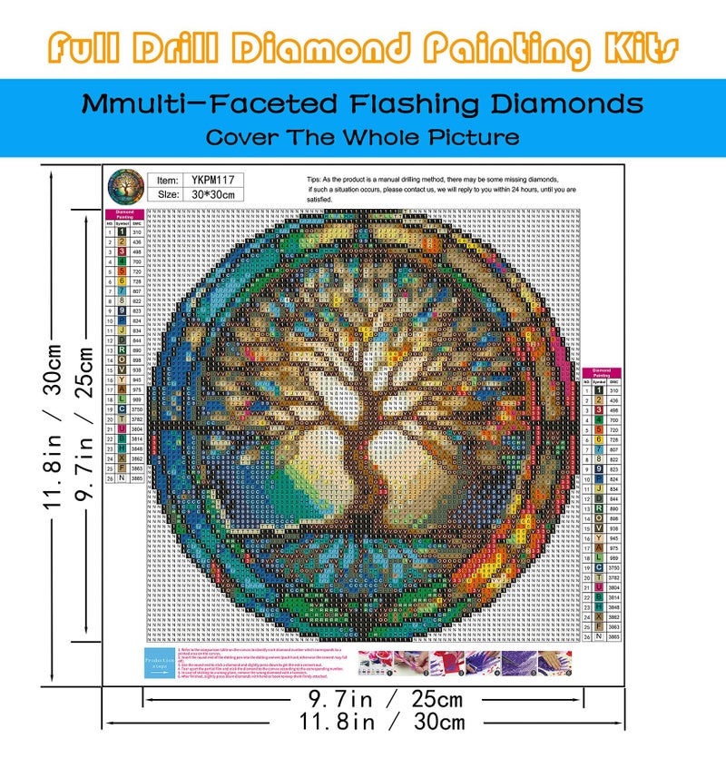 KINPLUB Tree of Life Diamond Painting Kits for Adults Beginners, DIY Full Round Drill 5D Diamond Art Kits, Paint with Diamonds Dots Gem Art, Home Wall Decor 12 x 12 Inch - Image 2