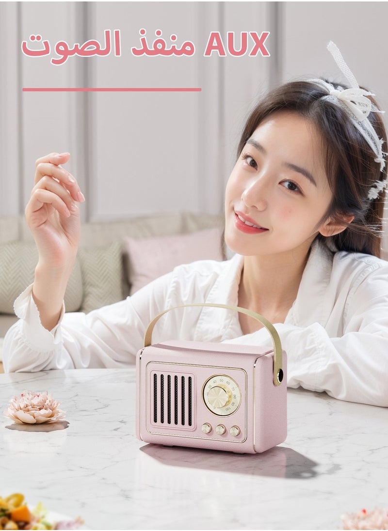 LEOKOR Retro Bluetooth Speaker,Cute Mini Speaker with FM Radio,Portable Wireless Speaker with TWS for Home Outdoor Travel,Bookshelf Speaker,Vintage Decor,Gifts for Girls,Teens,Women（Pink）  - Image 2
