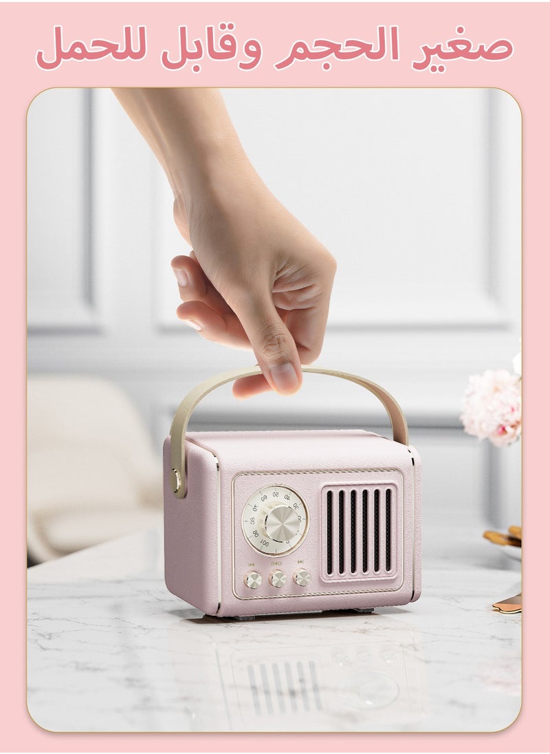 LEOKOR Retro Bluetooth Speaker,Cute Mini Speaker with FM Radio,Portable Wireless Speaker with TWS for Home Outdoor Travel,Bookshelf Speaker,Vintage Decor,Gifts for Girls,Teens,Women（Pink）  - Image 4