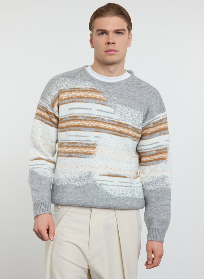 trendyol Unisex Gray Crew Neck Knitwear Sweater  Regular Fit - Image 1