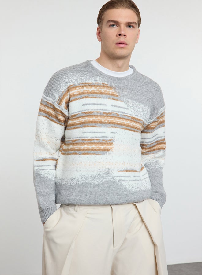 trendyol Unisex Gray Crew Neck Knitwear Sweater  Regular Fit - Image 2