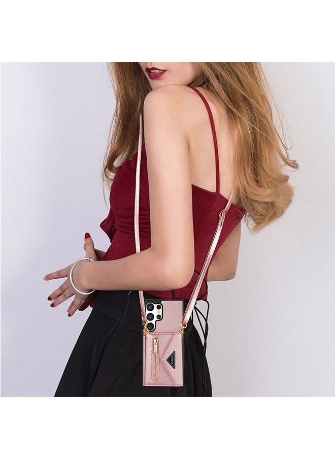 Ocean Galaxy S22 Ultra 5G Crossbody Wallet Case, PU Leather Zipper Purse with Card Holder And Kickstand For Women Pink  - Image 3