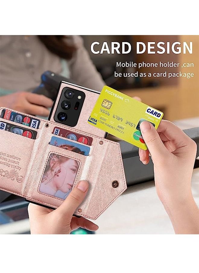 Ocean Galaxy S22 Ultra 5G Crossbody Wallet Case, PU Leather Zipper Purse with Card Holder And Kickstand For Women Pink  - Image 5