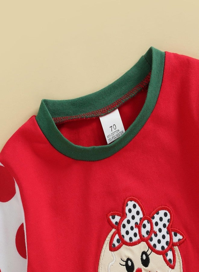 Pudcoco Kids Toddler Baby Boys Girls Christmas Pajamas Outfit Gingerbread Man Top and Polka Dot/Stripe Pants Set (Red Girl's, 3-4 Years) - Image 3