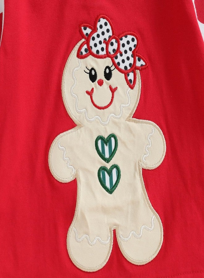 Pudcoco Kids Toddler Baby Boys Girls Christmas Pajamas Outfit Gingerbread Man Top and Polka Dot/Stripe Pants Set (Red Girl's, 3-4 Years) - Image 4