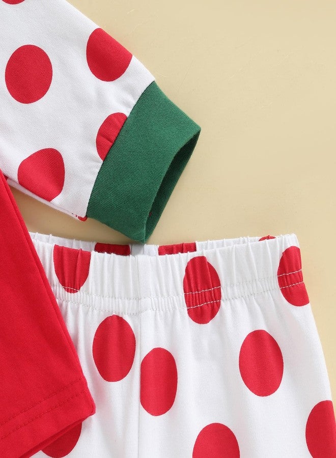 Pudcoco Kids Toddler Baby Boys Girls Christmas Pajamas Outfit Gingerbread Man Top and Polka Dot/Stripe Pants Set (Red Girl's, 3-4 Years) - Image 5